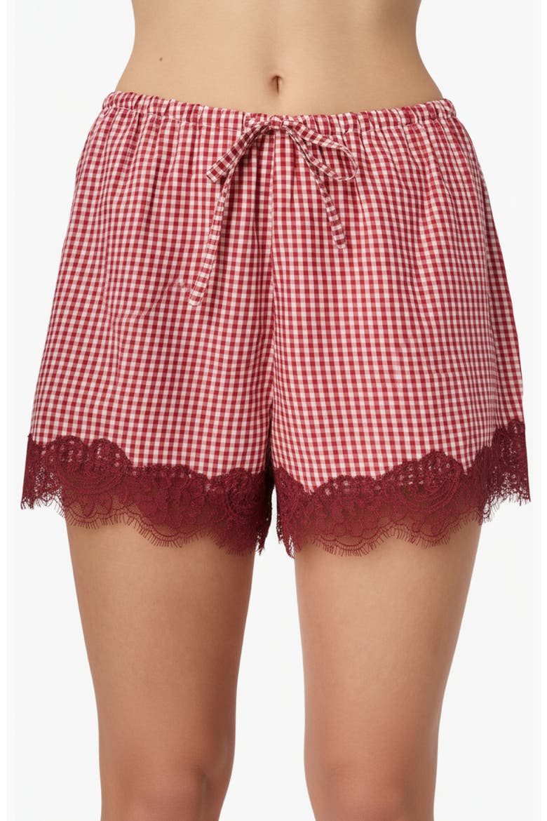 Cassandra Mid Rise Lace Trim Gingham Shorts, Alternate, color, BERRY GINGHAM