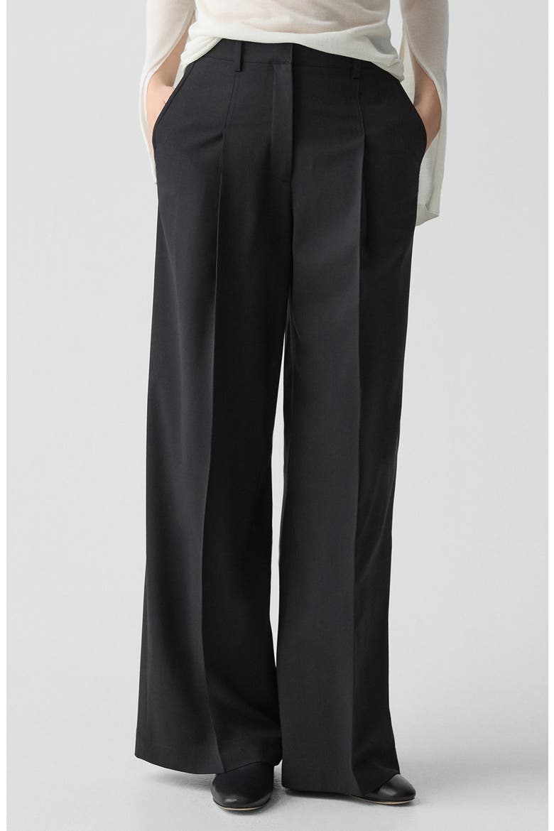 Pleat Front Wide Leg Stretch Wool Pants, Main, color, BLACK - 001