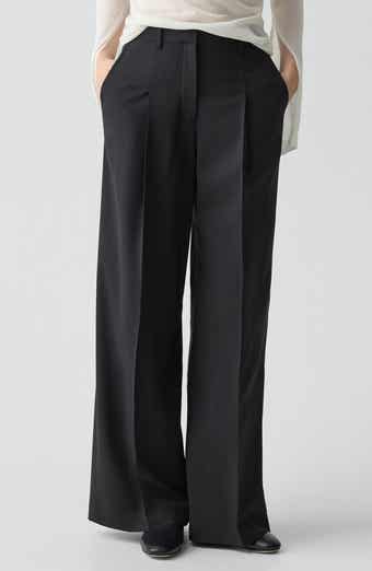 Pleat Front Wide Leg Stretch Wool Pants