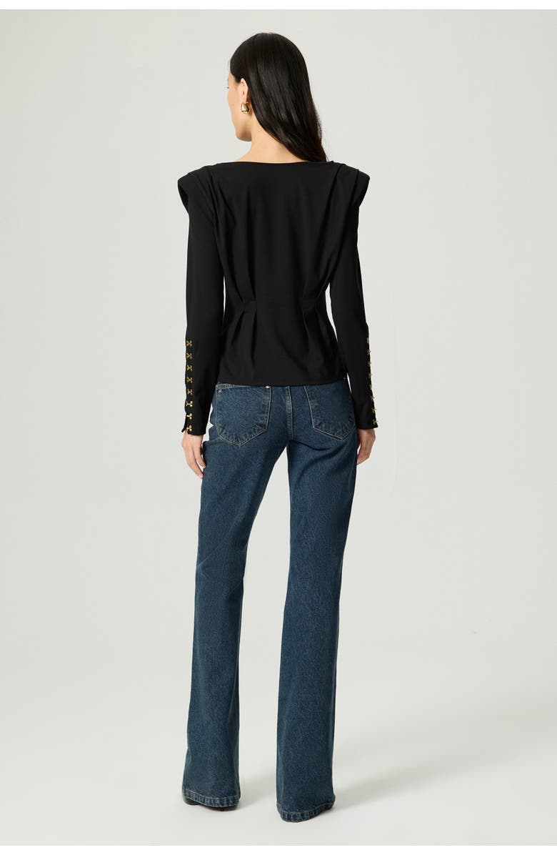 Nocturne Hook-Detail Pleated Knit Blouse, Alternate, color, Black