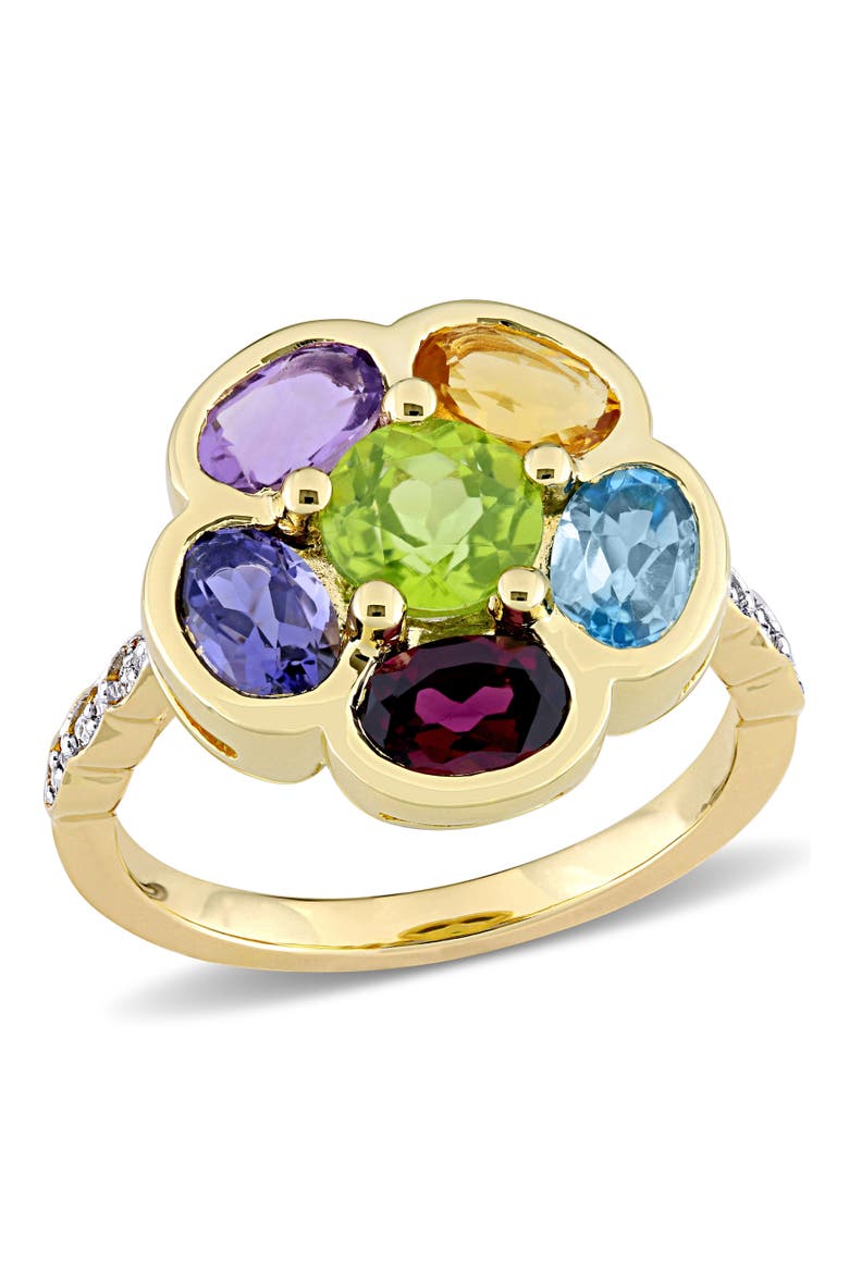 Multi-Gem & Diamond Floral Ring, Main, color, Yellow-Plated