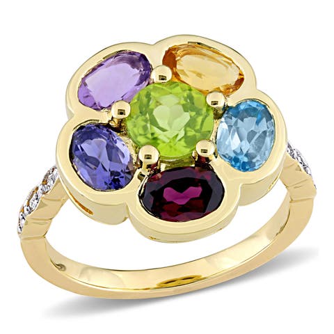 Multi-Gem & Diamond Floral Ring