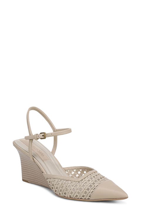 Cherie Ankle Strap Pointed Cap Toe Wedge Pump (Women)