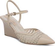 Franco Sarto Cherie Ankle Strap Pointed Cap Toe Wedge Pump