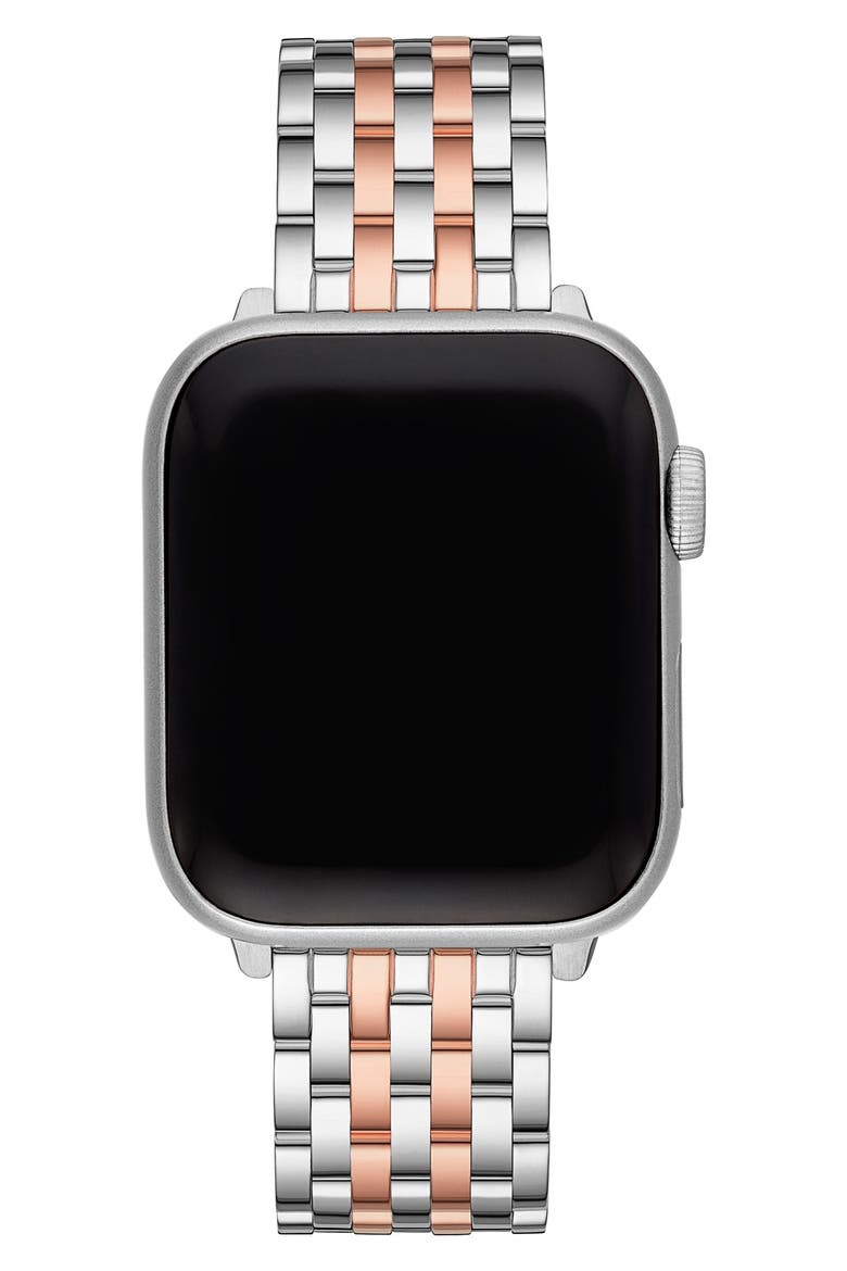 Stainless Steel 20mm Apple Watch® Bracelet Watchband, Alternate, color, SILVER/PINK GOLD