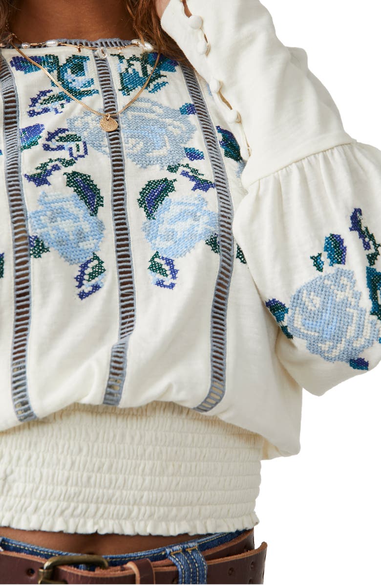 Free People Felicity Embroidered Smocked Waist Peasant Blouse, Alternate, color, 