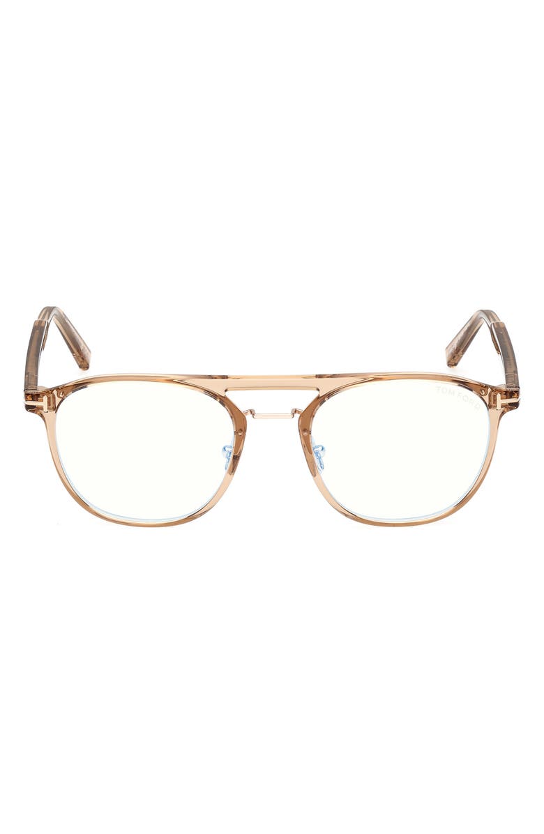 TOM FORD 52mm Pilot Blue Light Blocking Glasses, Main, color, Champagne / T Logo