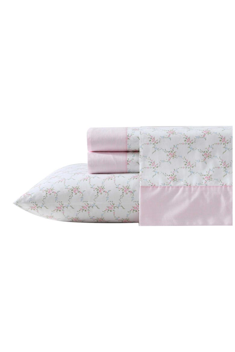 Lynda Floral Cotton Percale Sheet Set, Main, color, PASTEL PINK