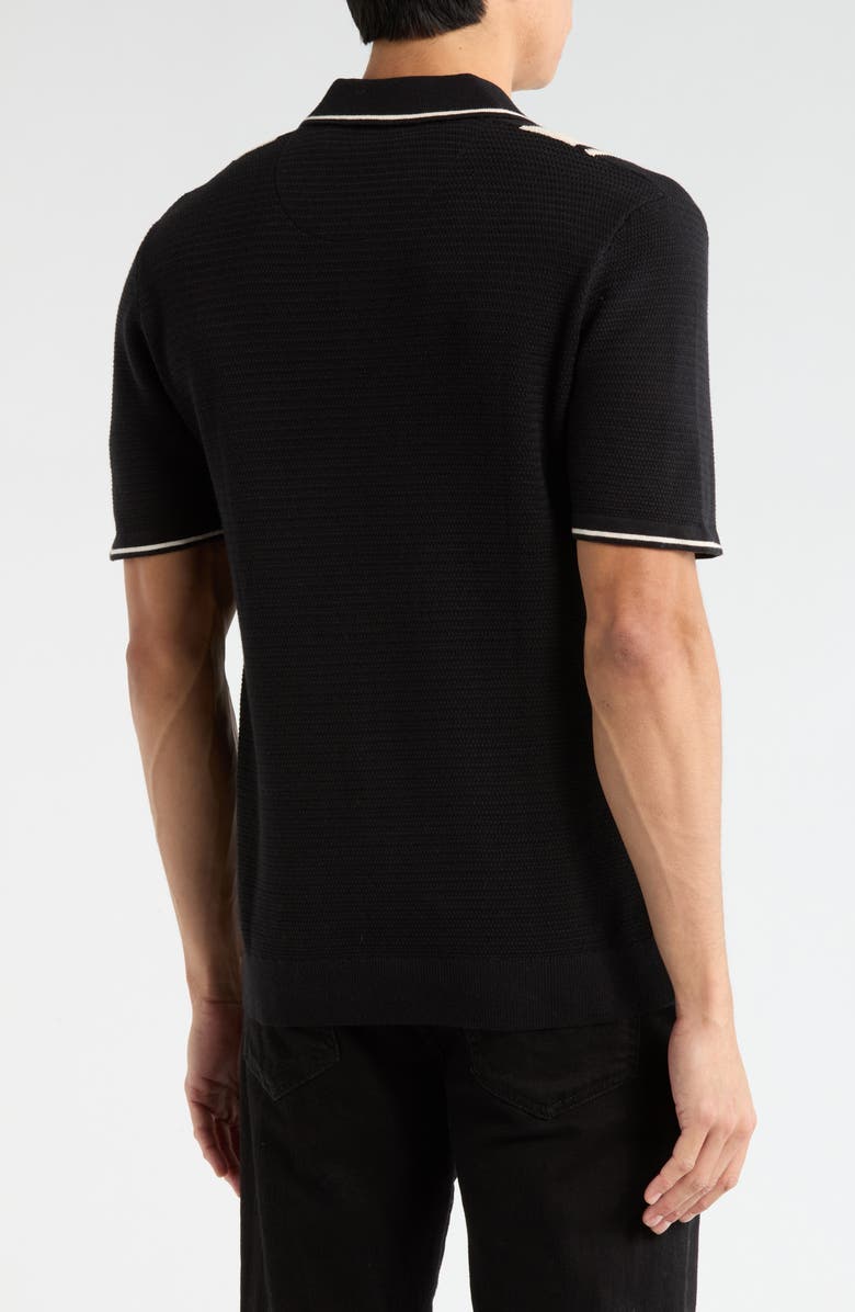 DENIM AND FLOWER Stripe Knit Polo, Alternate, color, Black