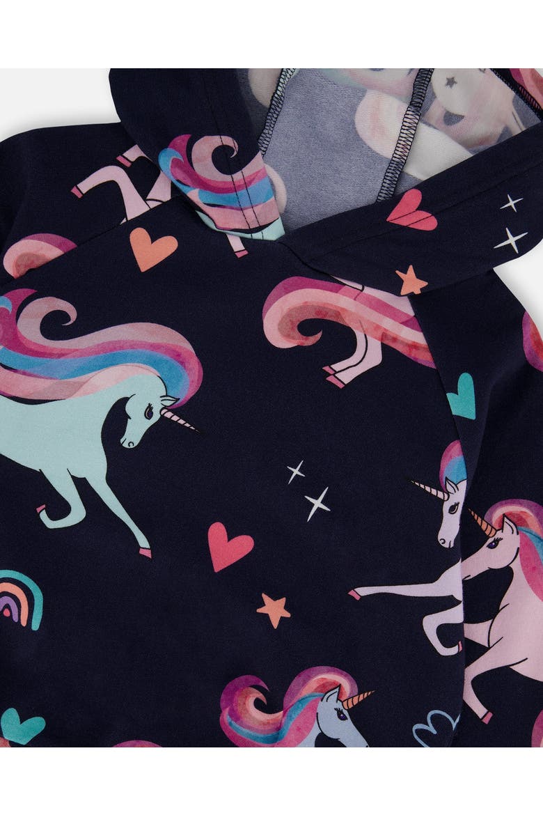 Pullover Fleece Hoodie Unicorn, Alternate, color, Navy