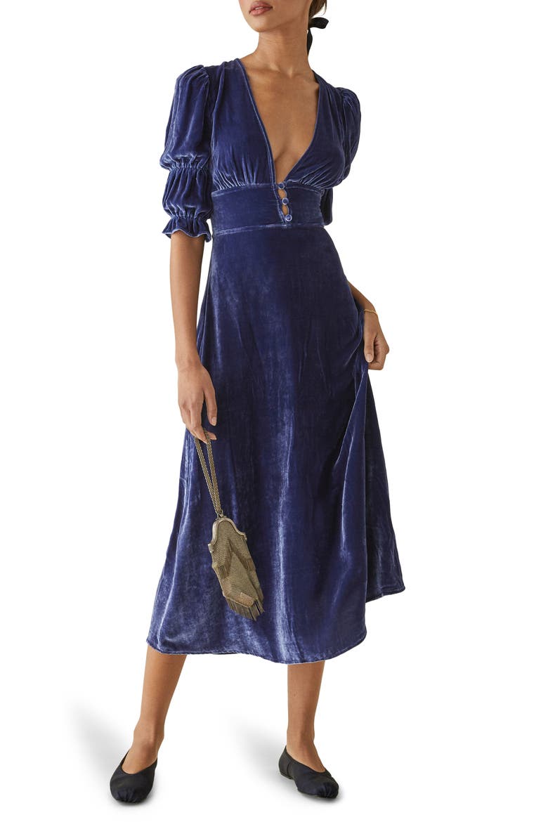 Maura Velvet Midi Dress, Main, color, DANUBE