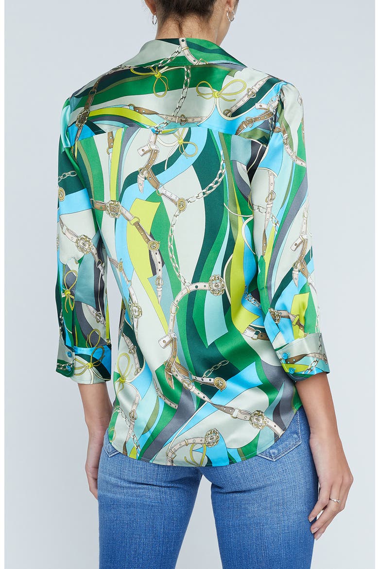 Dani Mixed Print Silk Button-Up Shirt, Alternate, color, SEA GREEN MULTI BELT SWIRL