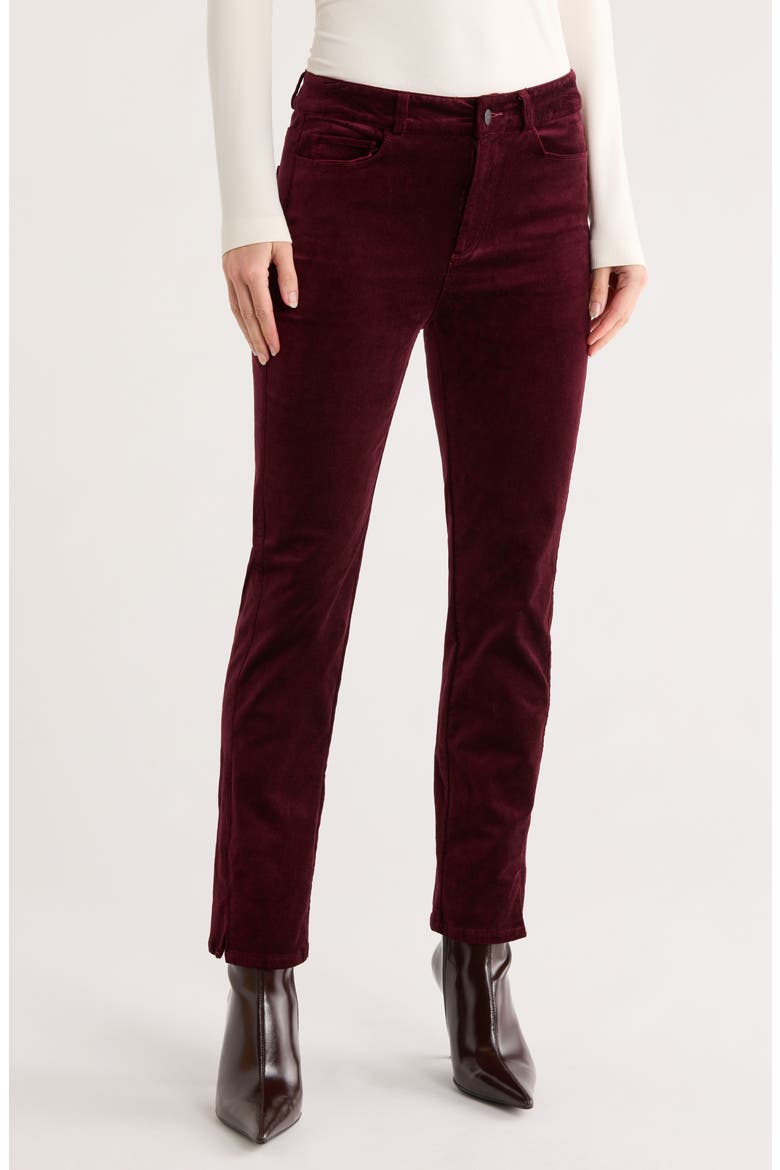 Cindy Twist Seam High Waist Ankle Straight Leg Velvet Pants, Main, color, DRKOXBLOOD