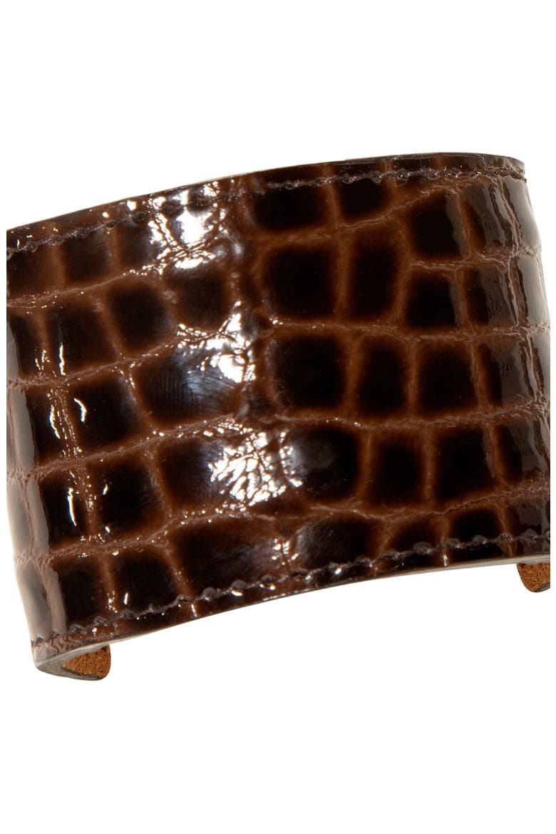 Croc Embossed Leather Ponytail Wrap, Alternate, color, BROWN CROC
