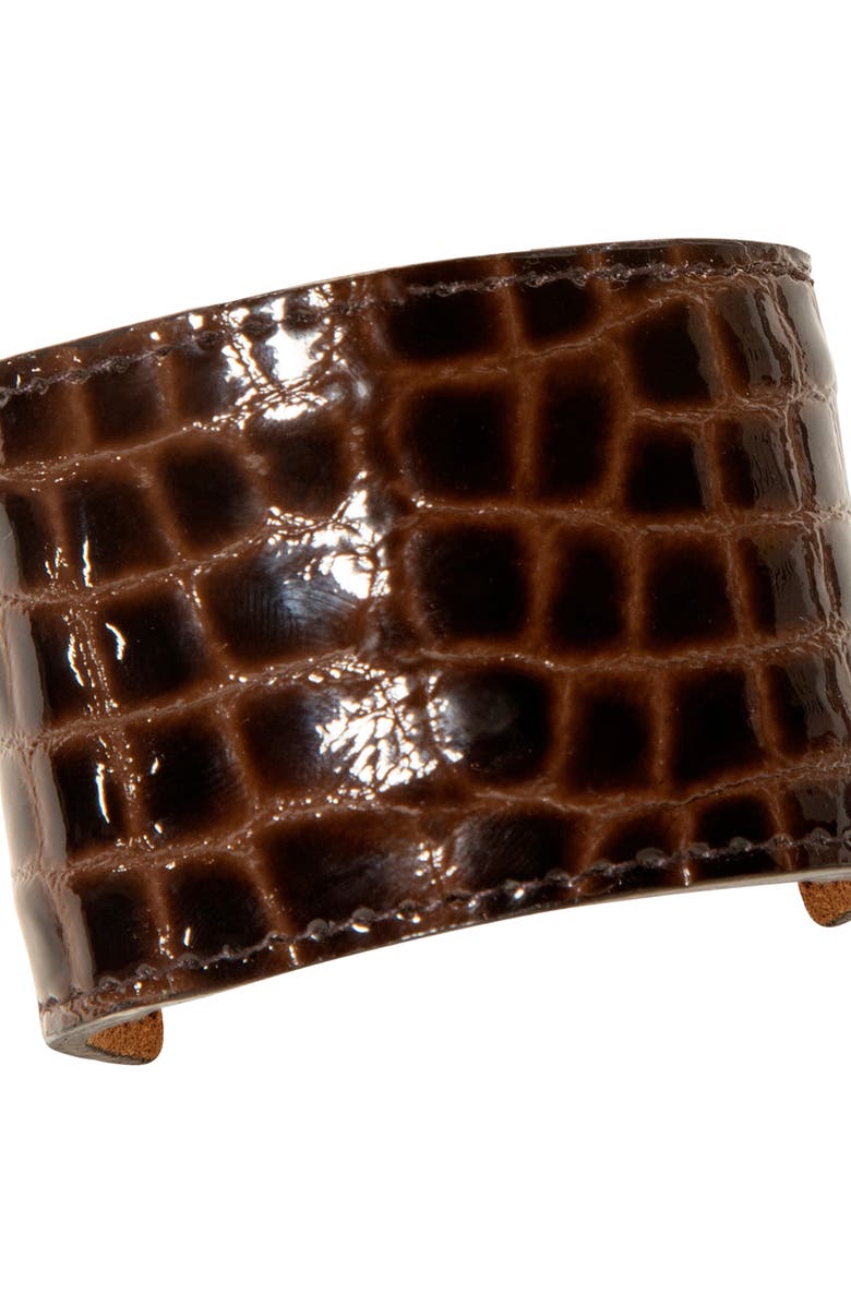 Jennifer Behr Croc Embossed Leather Ponytail Wrap, Alternate, color, Brown Croc