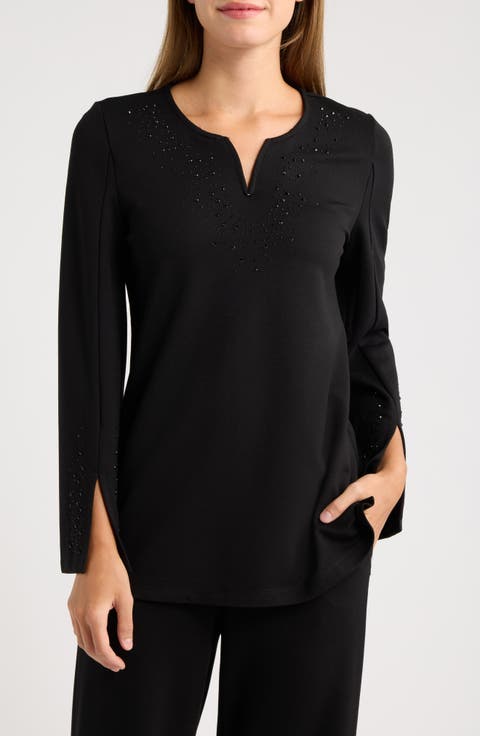 Embellished Notch Neck Split Sleeve Tunic