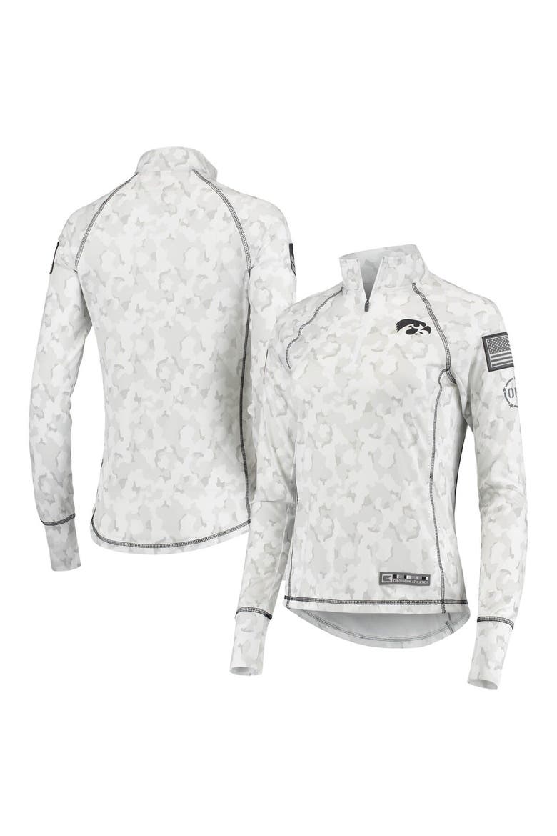 Women's Colosseum White Iowa Hawkeyes OHT Military Appreciation Officer Arctic Camo Fitted Lightweight 1/4-Zip Jacket, Main, color, White