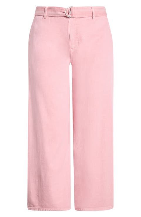Stride Belted High Waist Ankle Wide Leg Jeans (Misty Blush) (Plus)