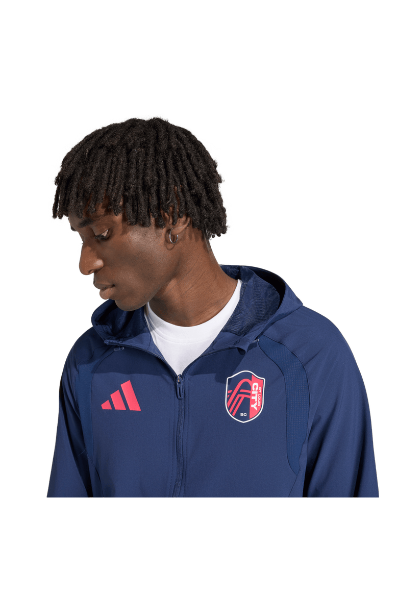 Men's adidas  Navy St. Louis CITY SC Tiro Travel Full-Zip Hooded Windbreaker, Alternate, color, Navy