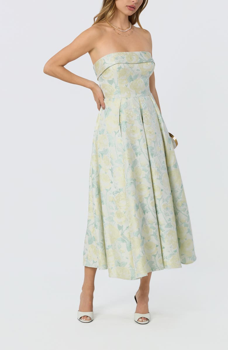 ASTR the Label Destini Strapless Maxi Dress, Alternate, color, Light Yellow Floral