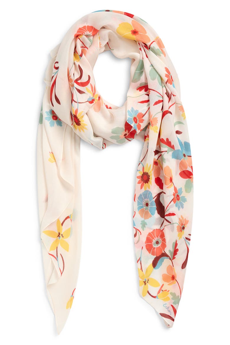 Falling Flowers Wrap, Main, color, WHITE MULTI