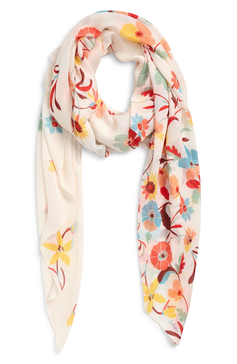 Echo Falling Flowers Wrap, Main, color, White Multi