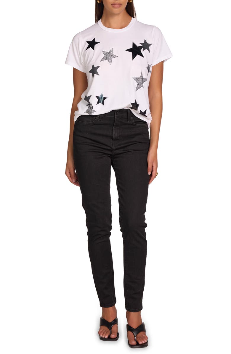 Lauren Moshi Wolf X Black Crystal Multi Stars Top, Alternate, color, White