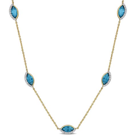 Birthstone & Diamond Station Necklace 14k Gold