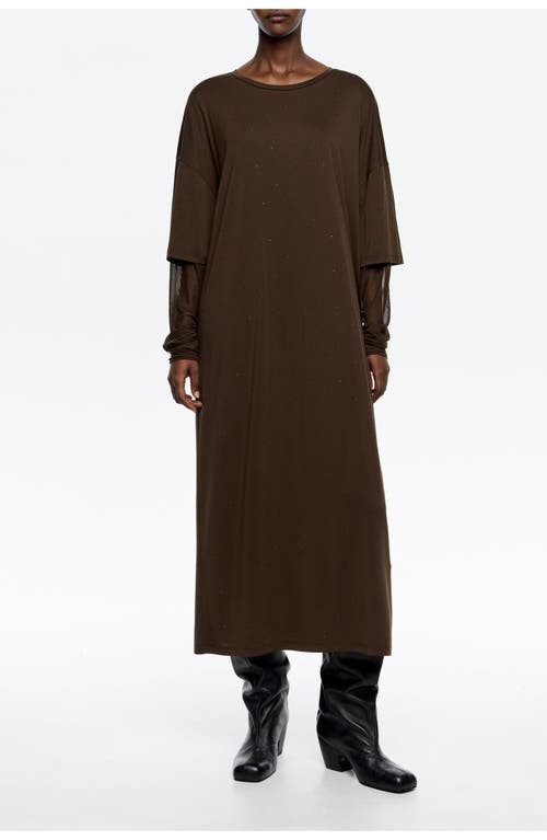 Bimba Y Lola Tulle Sleeve Sress In Brown