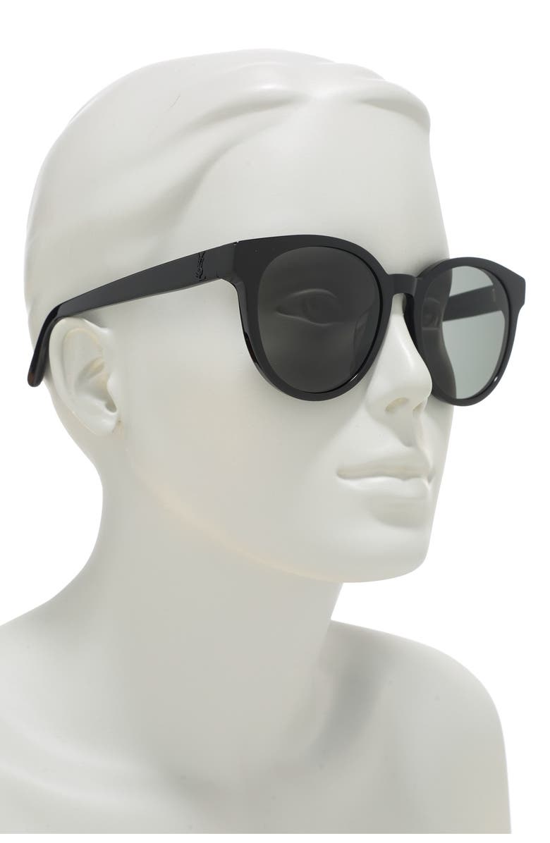 Saint Laurent Round 56mm Sunglasses, Main, color, Shiny Black