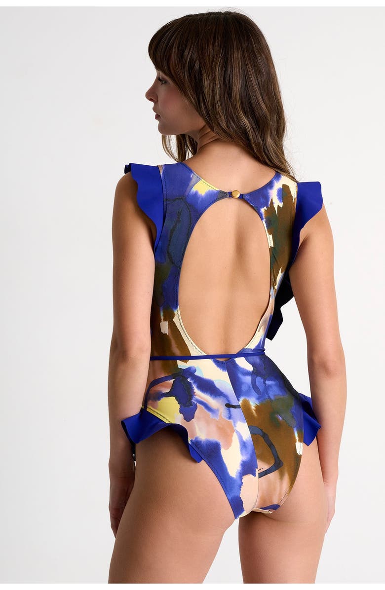 SHAN High-Neck One-Piece Swimsuit With Ruffled Shoulders, Alternate, color, Print