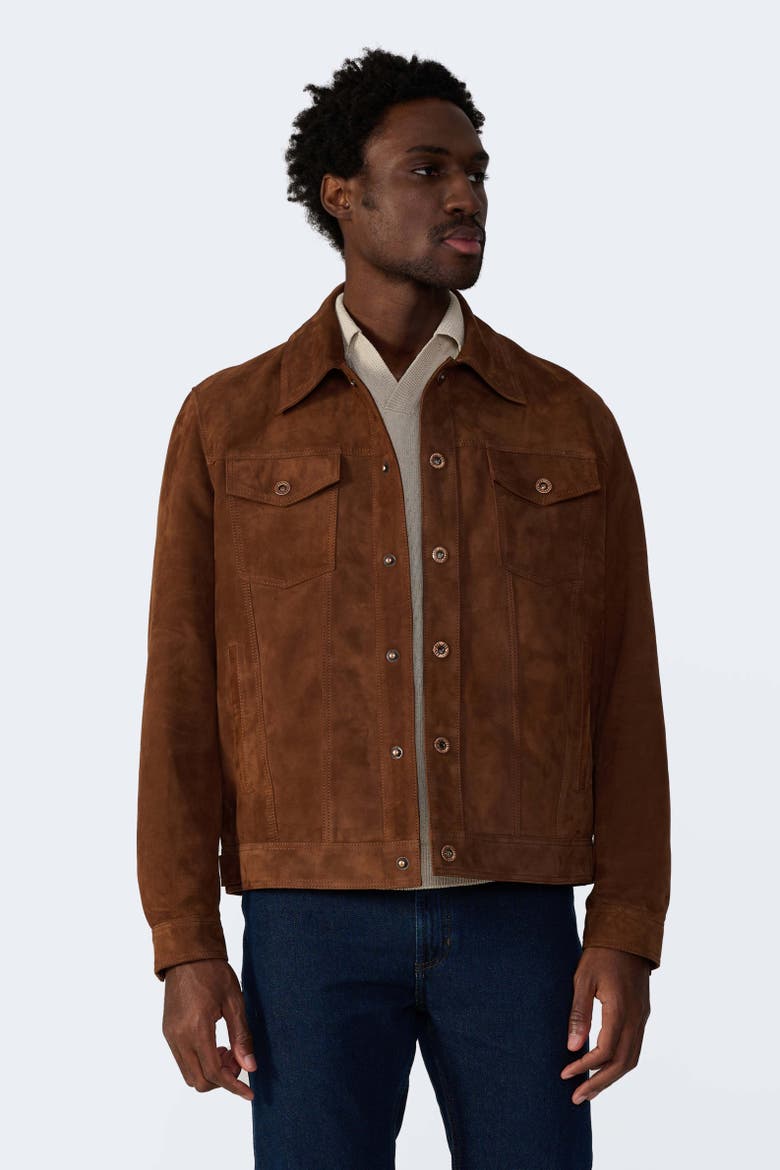Enzo Suede Shirt Jacket, Main, color, Chestnut