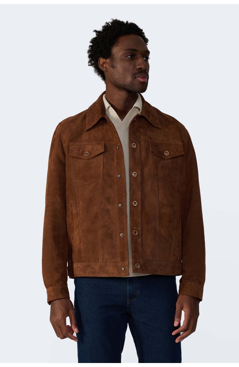FURNIQ UK Enzo Suede Shirt Jacket, Main, color, Chestnut