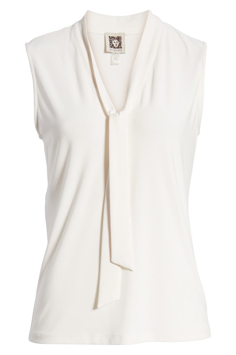 Sleeveless V-Neck Tie Front Blouse, Alternate, color, ANNE WHITE