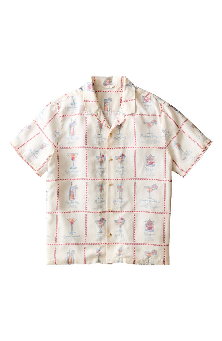 Marine Layer Luzio Short Sleeve Button-Up Shirt, Alternate, color, Multi Happy Hour Print
