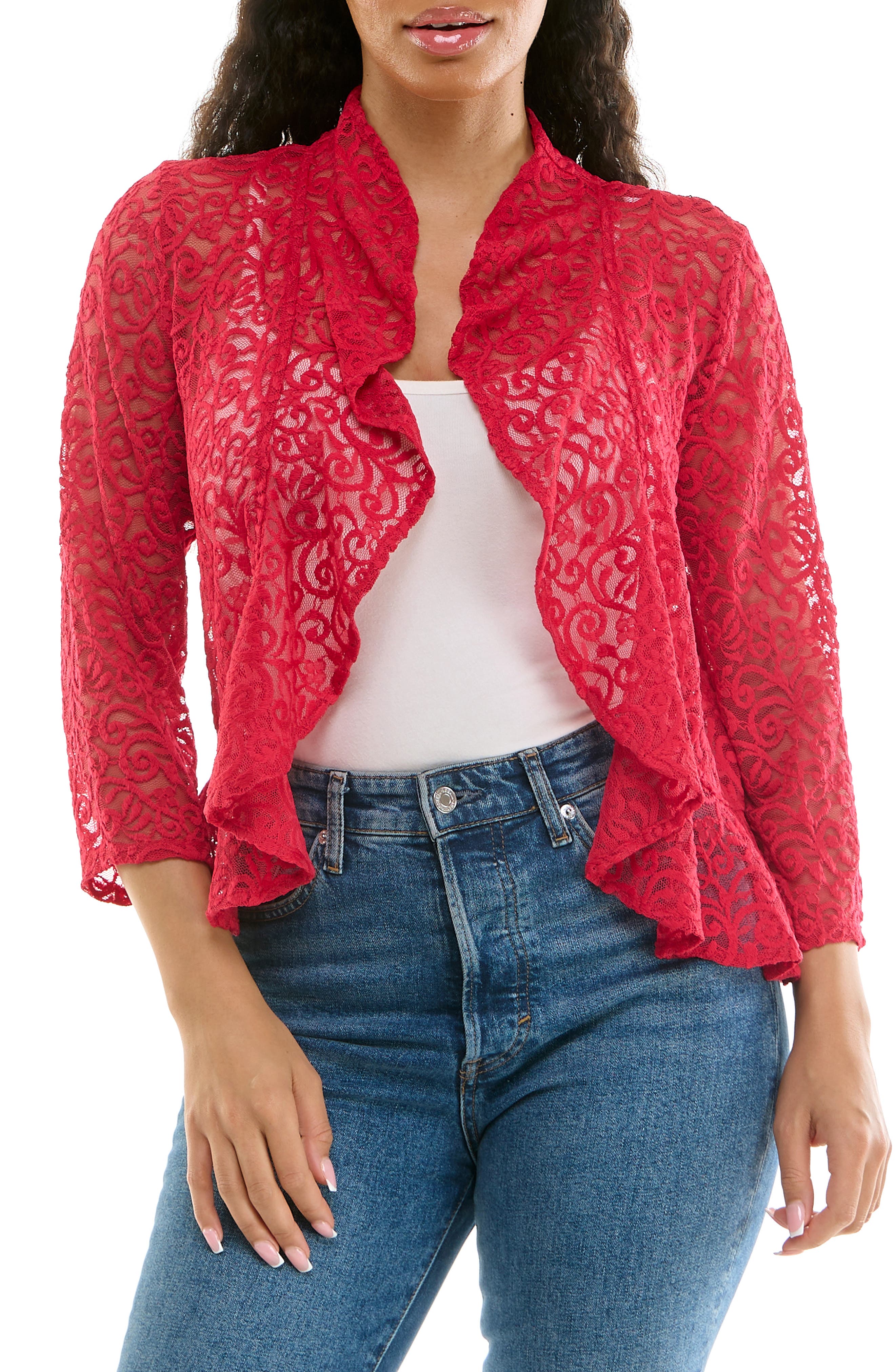 Nina Leonard Lace Three-Quarter Sleeve Bolero