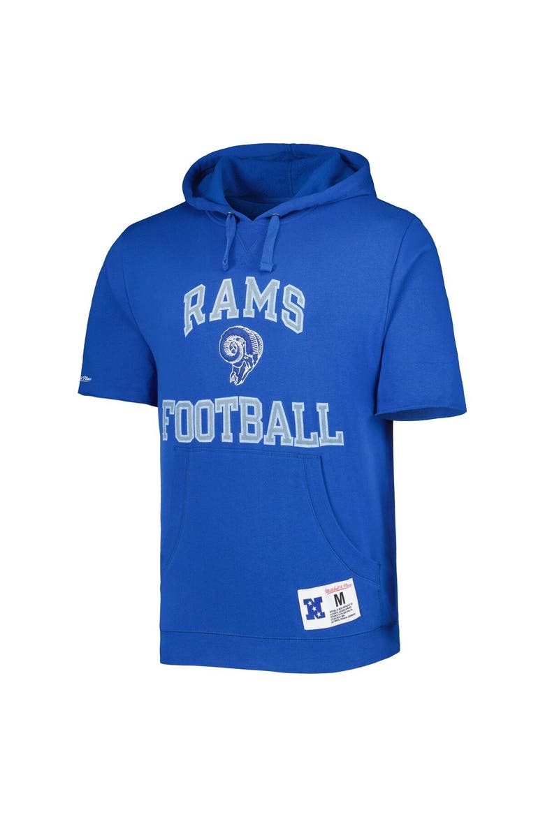 Men's Mitchell & Ness Royal Los Angeles Rams Washed Short Sleeve Pullover Hoodie, Alternate, color, Royal