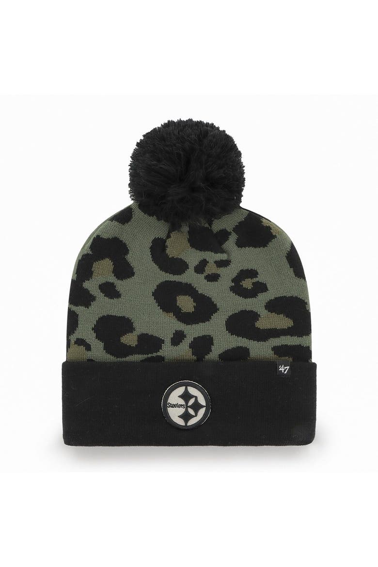 Women's '47 Green/Black Pittsburgh Steelers Bagheera Cuffed Knit Hat with Pom, Main, color, Green