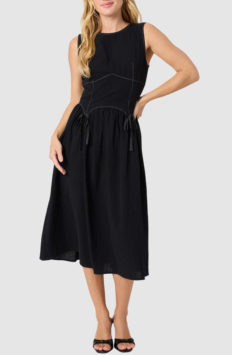 Lush Contrast Stitch Sleeveless Cotton Midi Dress, Main, color, Black