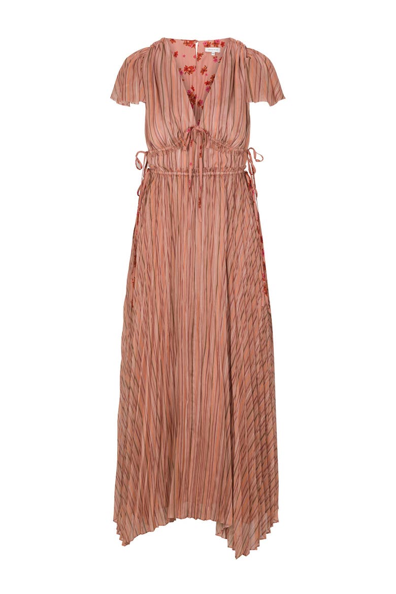 Celeste Stripe Pleated Dress, Alternate, color, Persimmon Stripe Multi