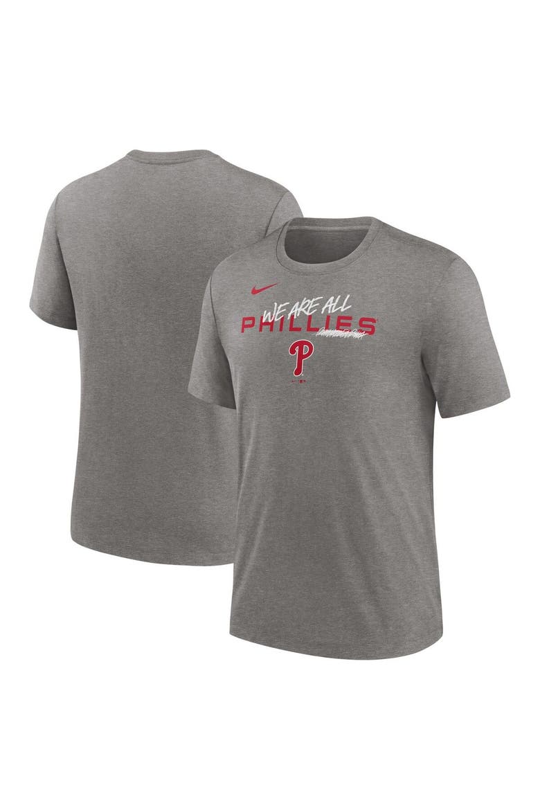 Men's Nike Heather Charcoal Philadelphia Phillies We Are All Tri-Blend T-Shirt, Main, color, Heather Charcoal