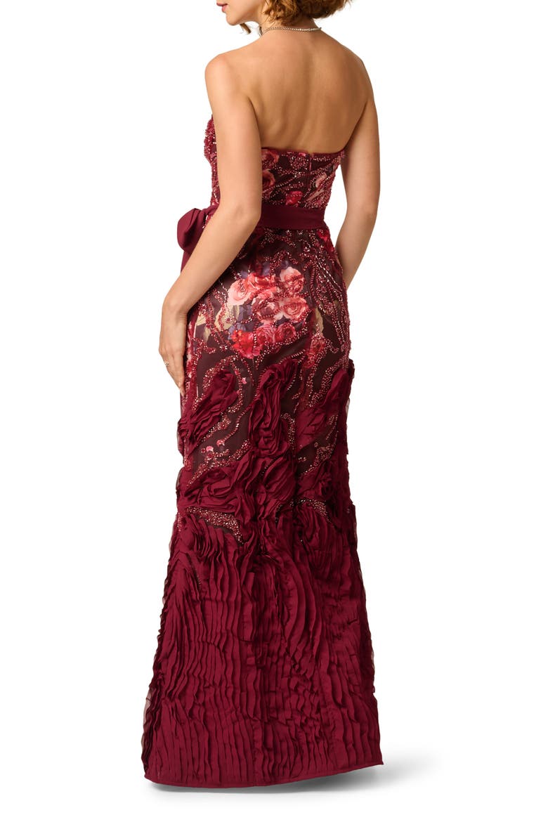 Beaded Floral Embroidered Strapless Gown, Alternate, color, MAHOGANY