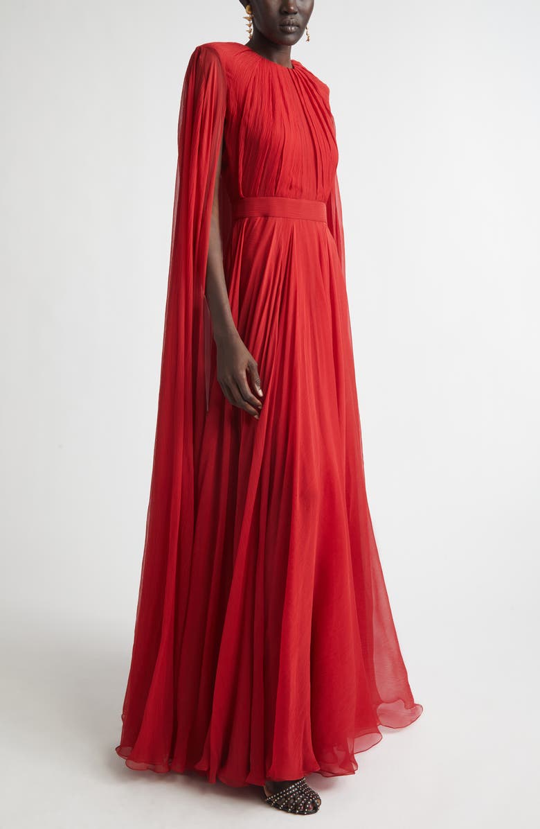 Givenchy Long Sleeve Silk Crepon Cape Gown, Alternate, color, 