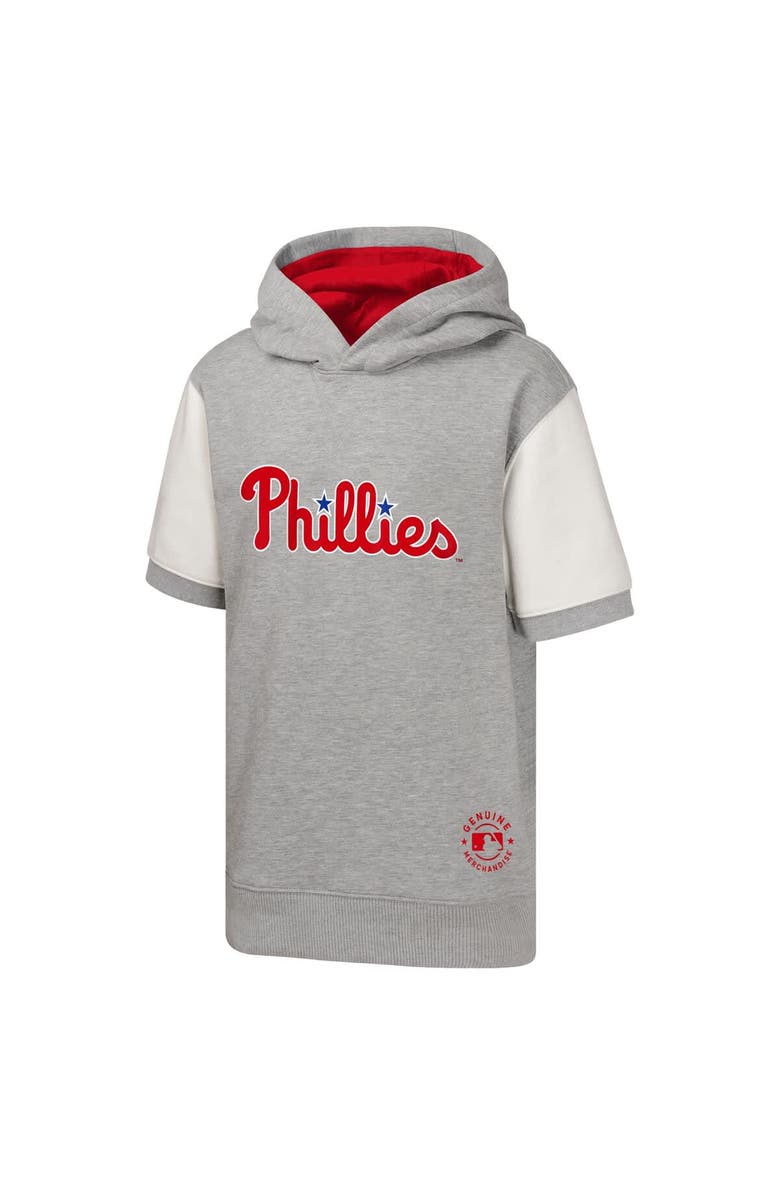 Outerstuff Youth  Heather Gray Philadelphia Phillies Line Up Short Sleeve Pullover Hoodie, Alternate, color, 