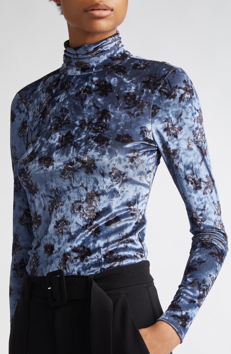Cinq à Sept Kiara Carnation Print Velvet Turtleneck, Alternate, color,