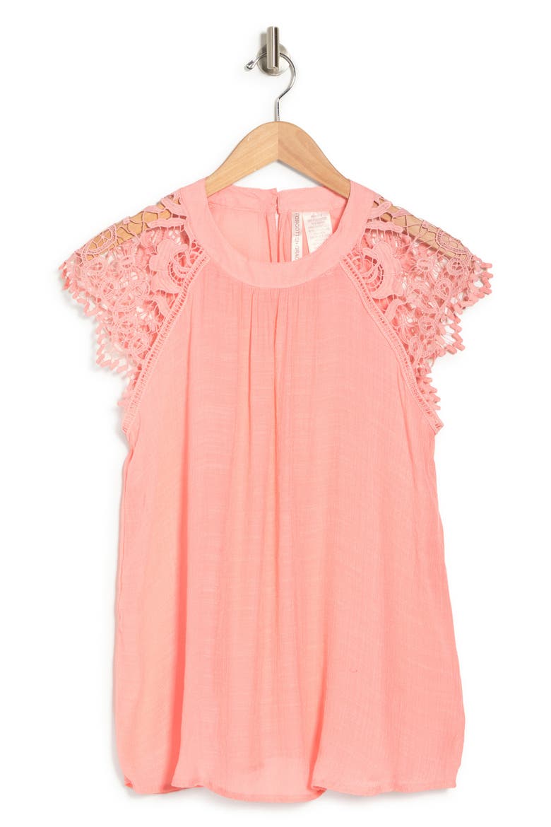 Crochet Cap Sleeve Blouse, Alternate, color, BLUSH