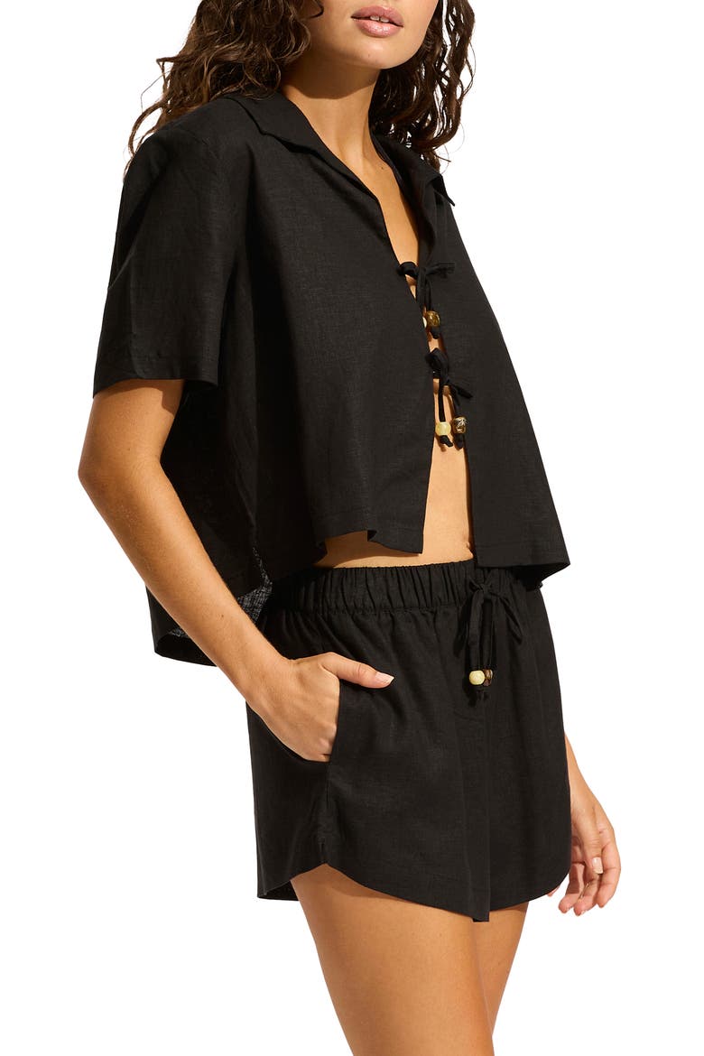 Palermo Tie Front Cover-Up Shirt, Alternate, color, BLACK
