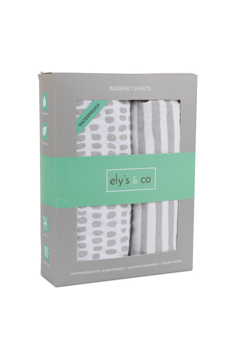 Baby Fitted Waterproof Bassinet Sheet 2 Pack, Alternate, color, Taupe Stripes & Splash