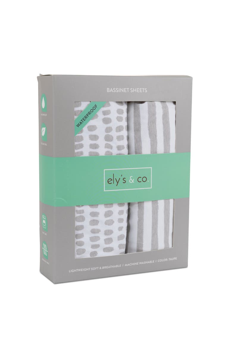 Ely's & Co. Baby Fitted Waterproof Bassinet Sheet 2 Pack, Alternate, color, Taupe Stripes & Splash
