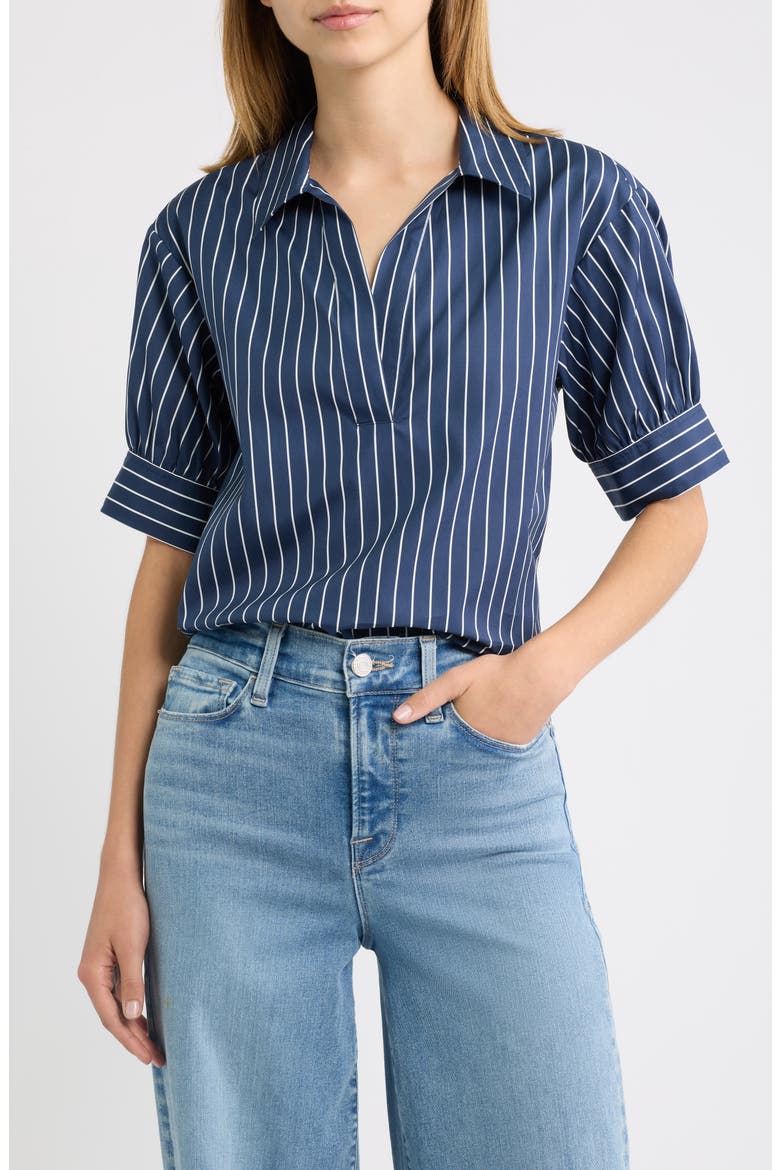 The Stripe Cotton Popover Top, Main, color, NAVY MULTI STRIPE